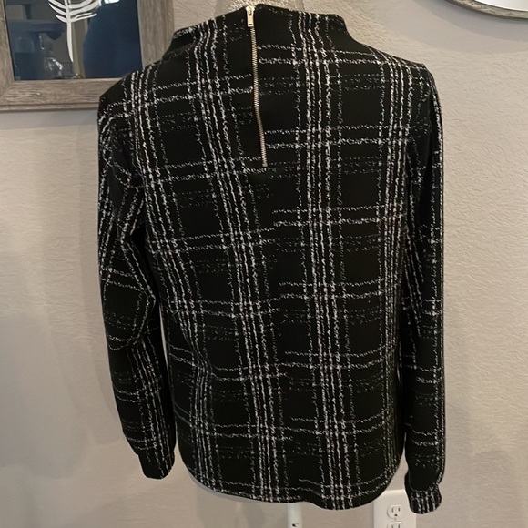 W5 Blouse career Boat neck polyester spandex blend white black medium - Picture 2 of 4